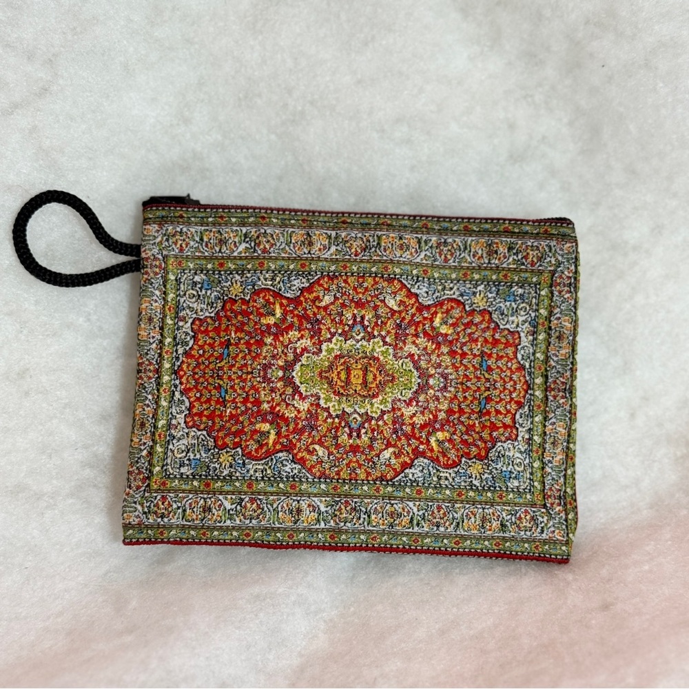 Traditional Intricate TURKISH Rug Like Design Wallet/Coin/Makeup Zip Bag-Red/GRN